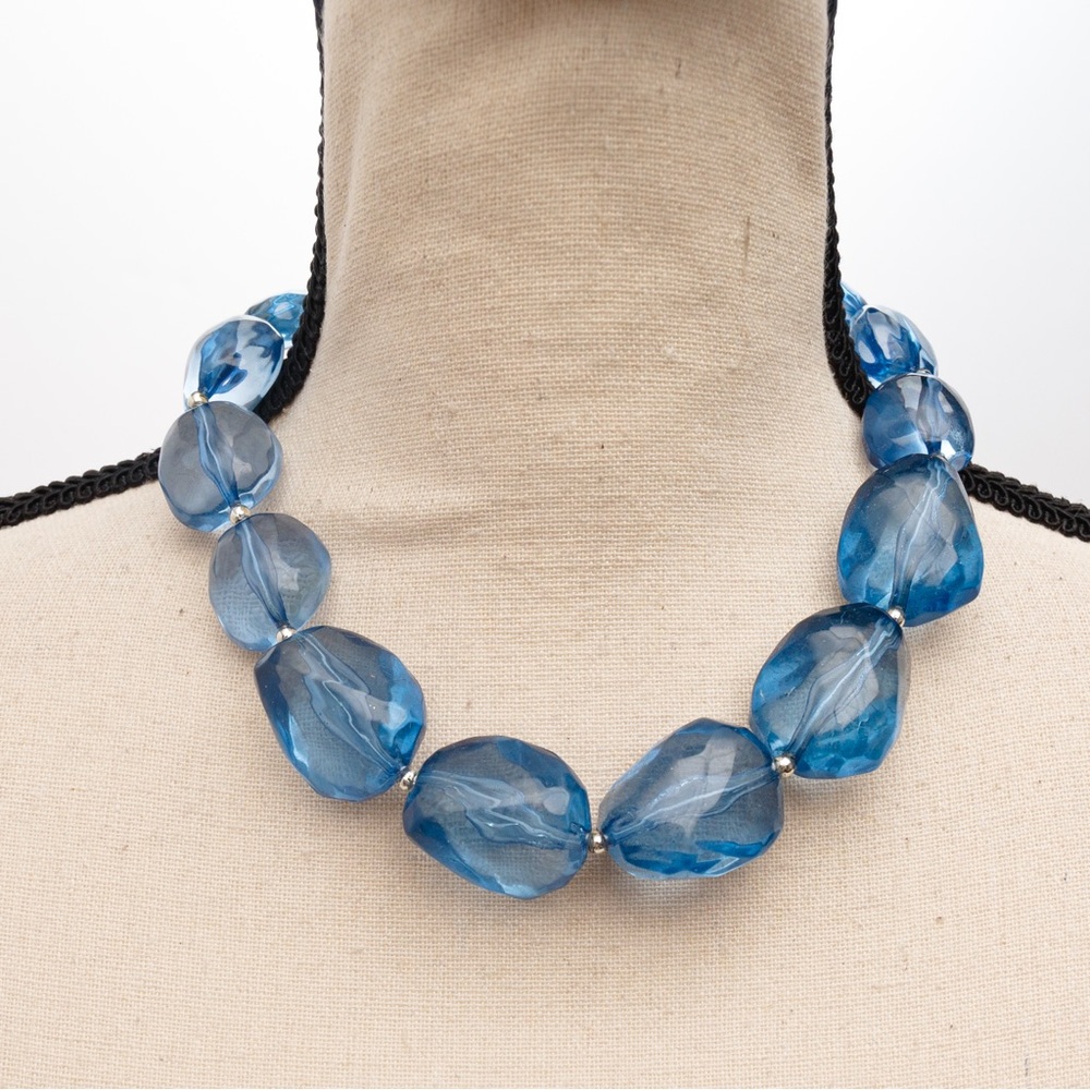 Chunky beaded jewelry set denim blue necklace & earrings Carol for Eva Graham